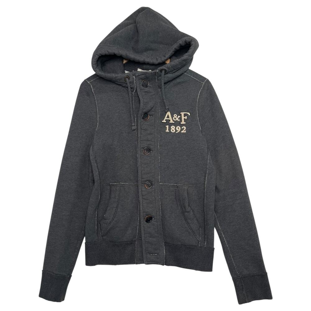 Abercrombie Fitch Hoodie Womens Small Button Up Muscle Sweatshirt Jacket Retro